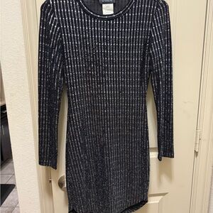 B Darlin Navy Metallic Ribbed Long-Sleeve Dress
